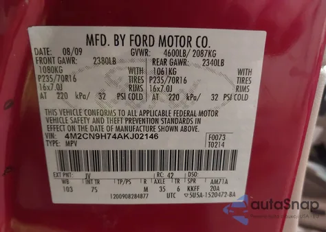 2010 Mercury Mariner Premier from USA, damaged, VIN 4M2CN9H74AKJ02146